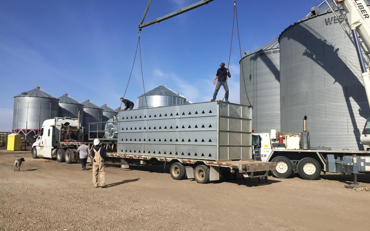 Picture of Neco Grain dryer section being delivered